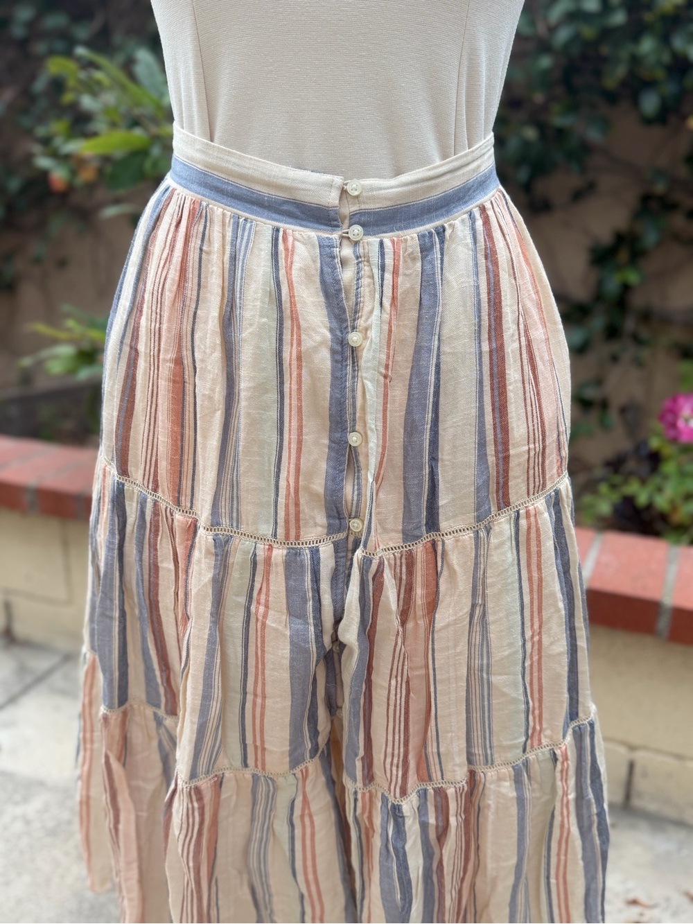 Lucky Brand Cream Multi Striped Midi Skirt - Picture 7 of 8